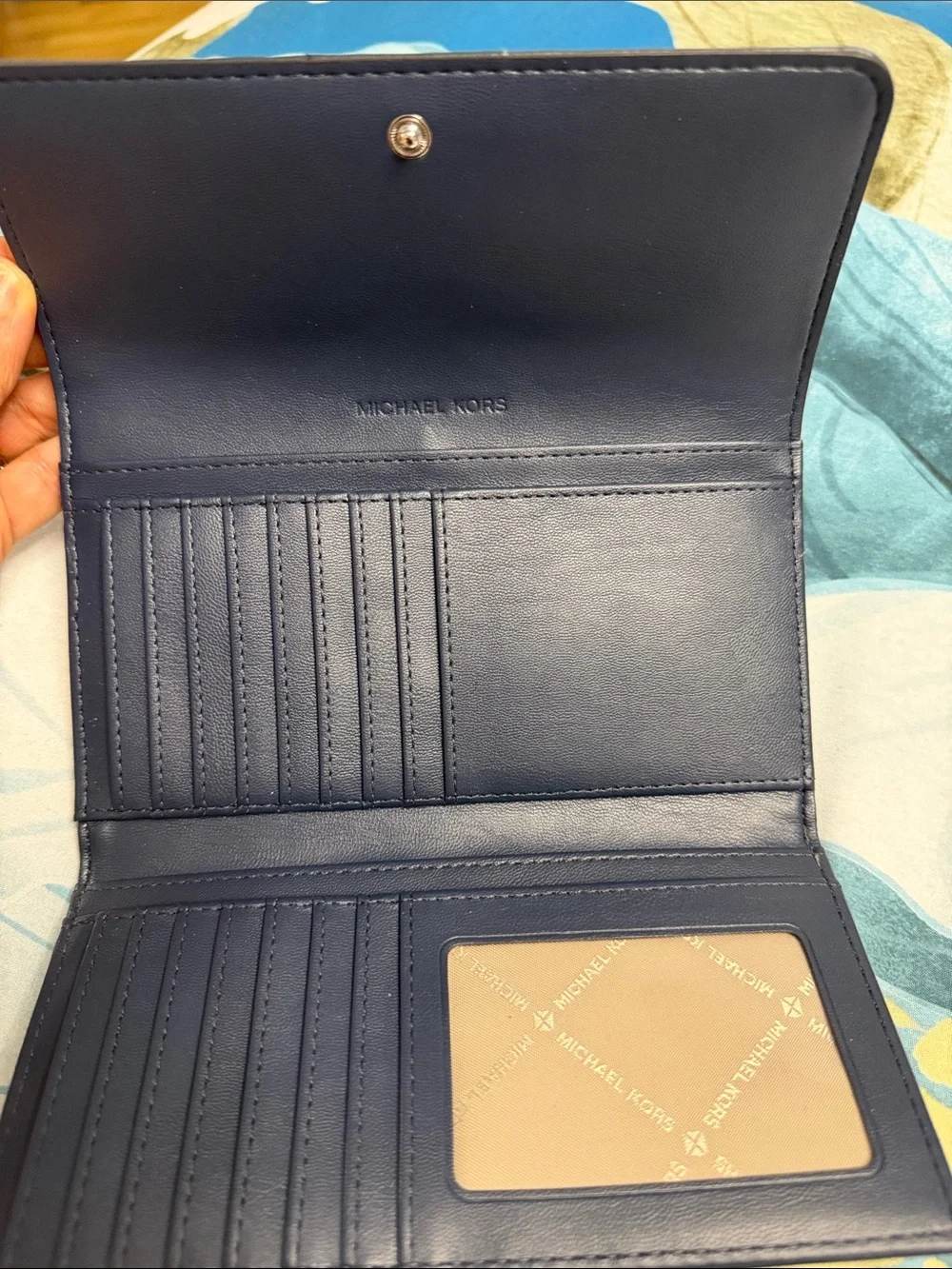Michael Kors Quilted Navy Chevron Leather Wallet with Logo Hardware
